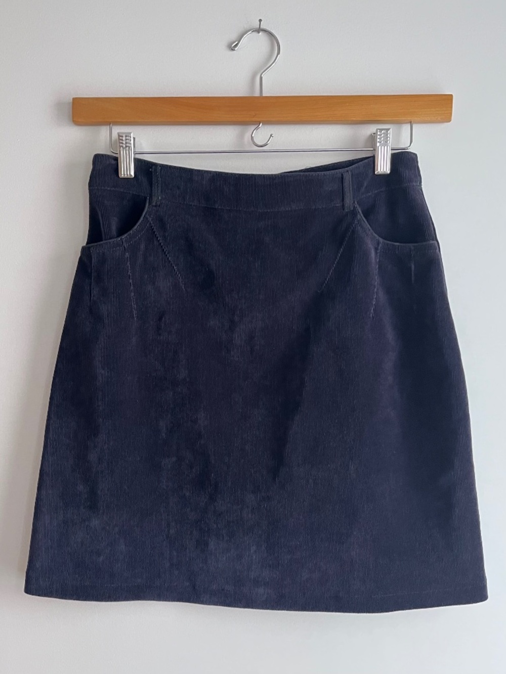 Corduroy a-line mini skirt with pocket detail in dark blue - Size 7